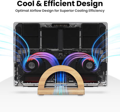 Kothar Premium Wood Vertical Laptop Stand - Adjustable Single Slot Bamboo Holder for MacBook, Dell, HP, and More | Space-Saving Desktop Organizer | Eco-Friendly, Sleek & Durable Design