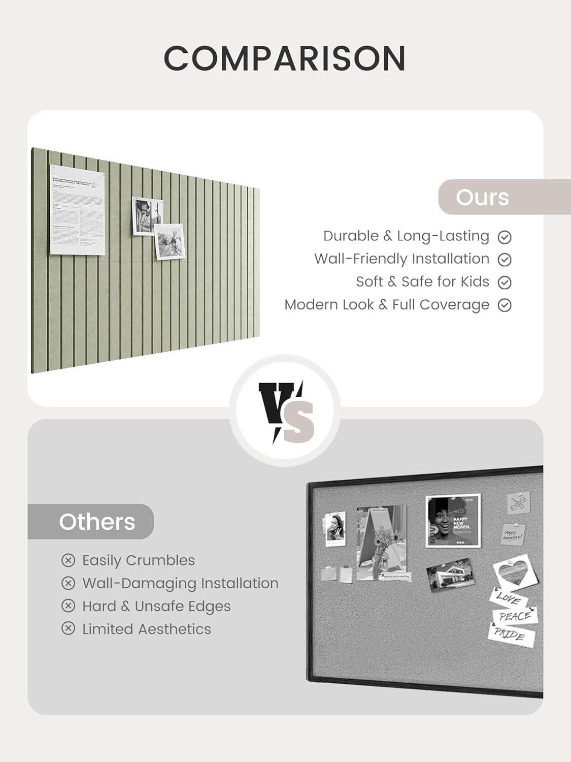 Bumusty Large Cork Board Alternative-48 x 36" Felt Bulletin Board Tiles, with 30 Pushpins, 70 Adhesive Tabs, Fine-Stripe 12-Pack, Cork Boards for Office Push Pin Board Felt Board-Oatmeal