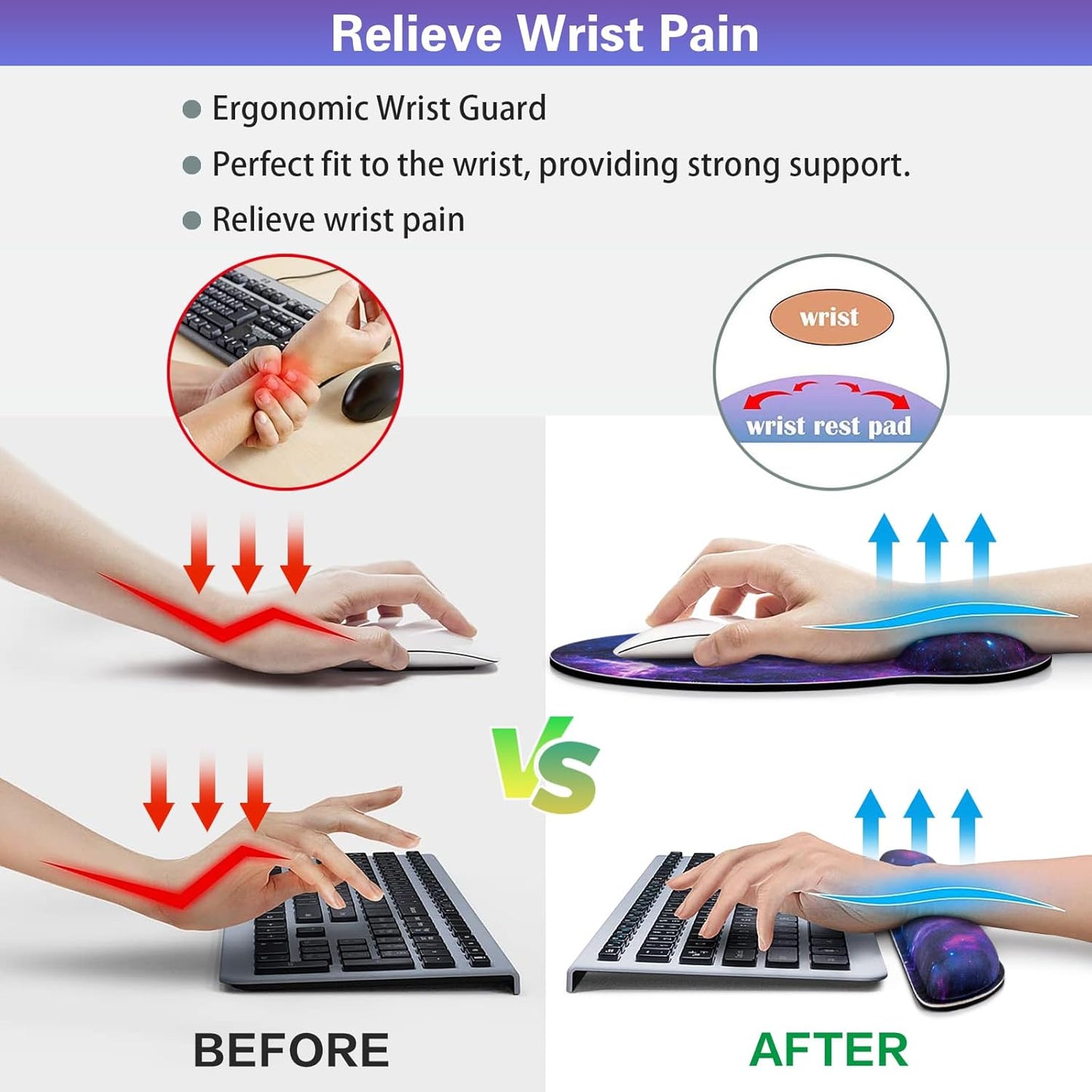 Ergonomic Keyboard Wrist Rest, Mouse Pad with Wrist Rest Anime, Cat Gaming Mousepad with Wrist Support, Memory Foam Wrist Rest Set for Computer Keyboard, Funny Cute Office Desk Accessories