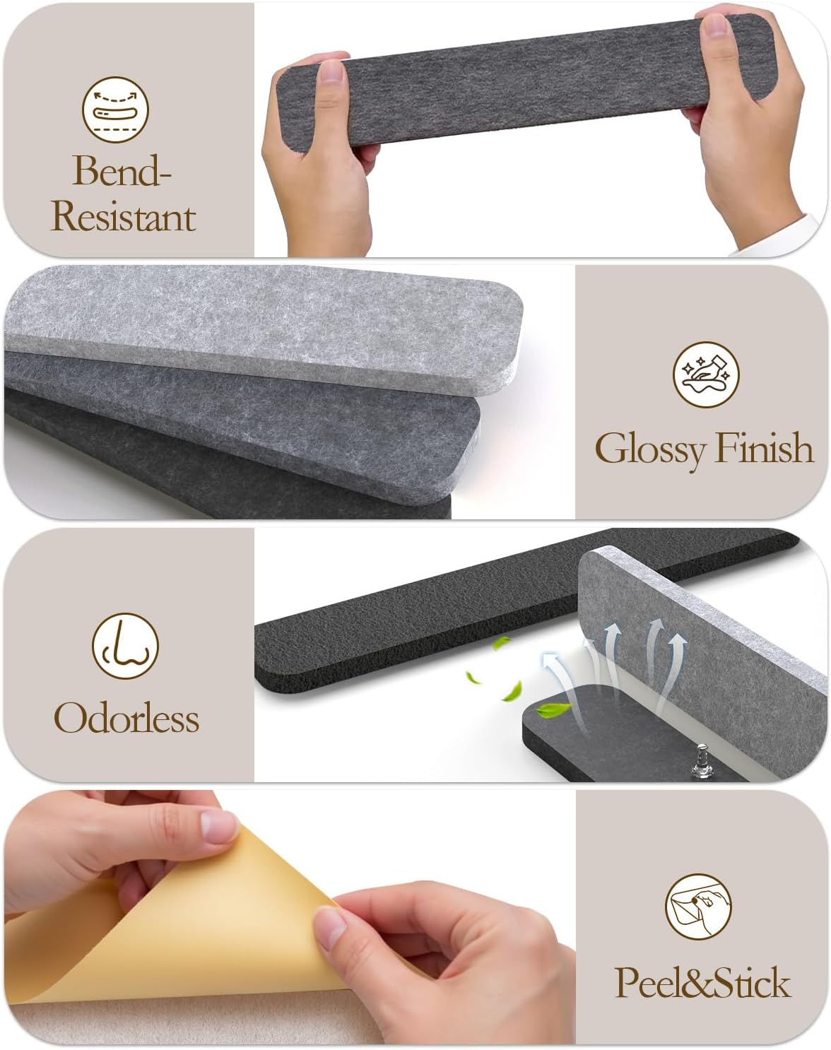 JBER Felt Strip Board 5 Pack 13"x2", Cork Board Alternative Pin Bulletin Board, Self-Adhesive Vision Board with 25 Push Pins for Walls, Office & Home Decor(Light Camel)