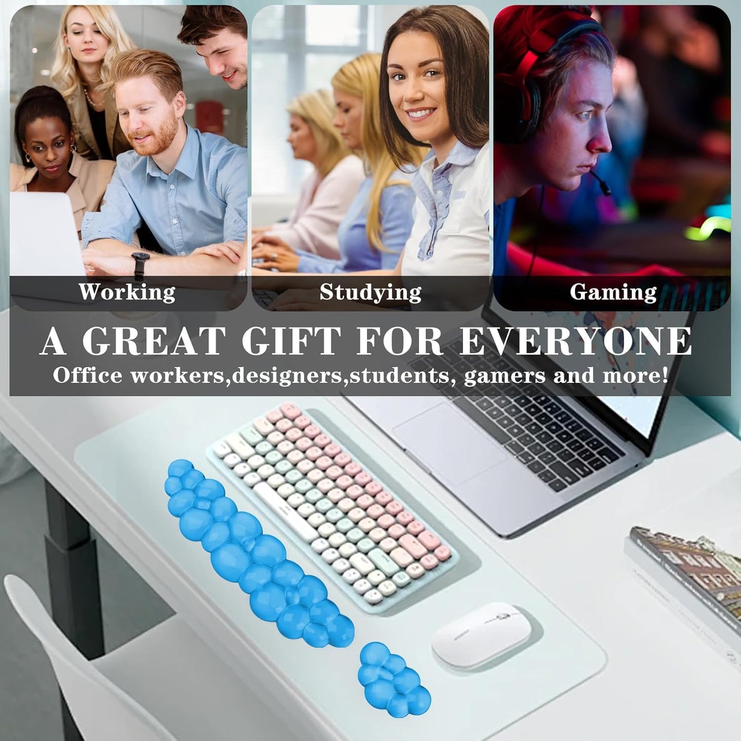 Gel Cloud Keyboard and Mouse Wrist Rest, Cute Wrist Support and Arm Support Keyboard Rest for Keyboard and Mouse Typing Pain Relief，Suitable for Office/Computer/Laptop/Gaming（White）