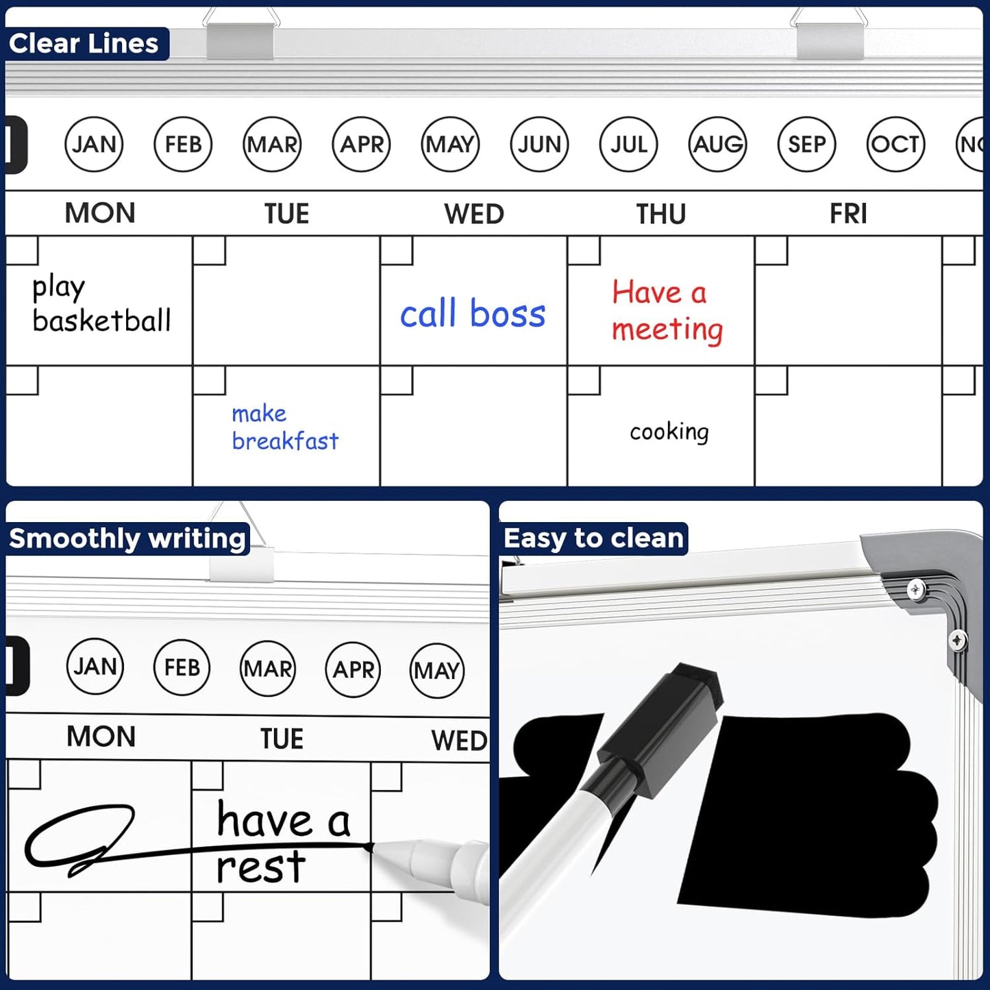 MaxGear Monthly Calendar Dry Erase Board for Wall, 16"x12" Small Hanging Double-Sided White Board, Portable Whiteboard for Planning, Drawing, Memo, to Do List, School, Home, Kitchen, Office