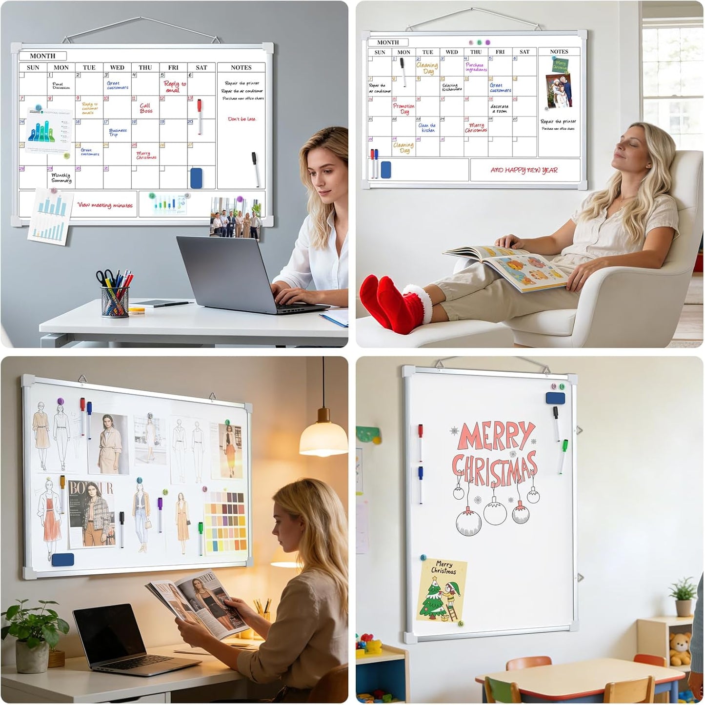 MaxGear Monthly Calendar Dry Erase Board for Wall, 16"x12" Small Hanging Double-Sided White Board, Portable Whiteboard for Planning, Drawing, Memo, to Do List, School, Home, Kitchen, Office
