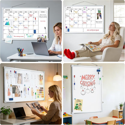 MaxGear Monthly Calendar Dry Erase Board for Wall, 16"x12" Small Hanging Double-Sided White Board, Portable Whiteboard for Planning, Drawing, Memo, to Do List, School, Home, Kitchen, Office