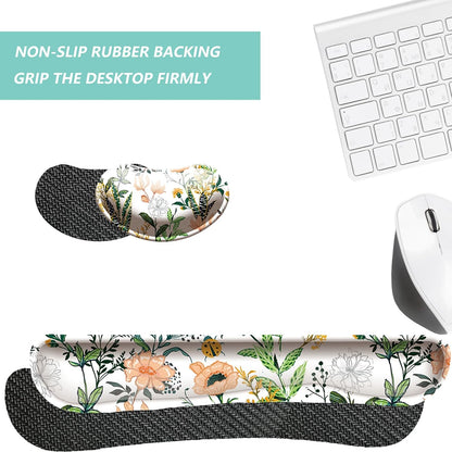 Keyboard Wrist Rest Mouse Wrist Support Set, Memory Foam Wrist Rest Pad for Computer Laptop Keyboard Mouse, Ergonomic Wrist Cushion Support for Typing Pain Relief, Gaming Home Office, Flowers Grass