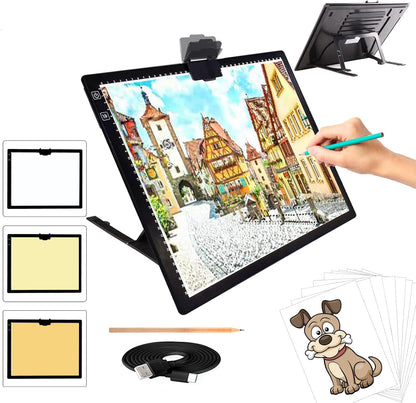 TOHETO A3 Light Pad, Rechargeable Light Board for Diamond Painting, Tracing Light Box with Stand and Clip, Light Table Lightbox for Tracing, Drawing
