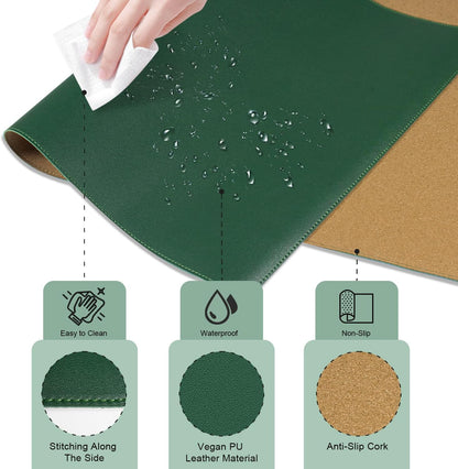 Non Slip Desk Mat, 31.5" x 15.7" PU Leather Desk Pad, Cork Desk Mat for Desktop, Desk Pad for Keyboard and Mouse, Ideal for Office and Home, Black
