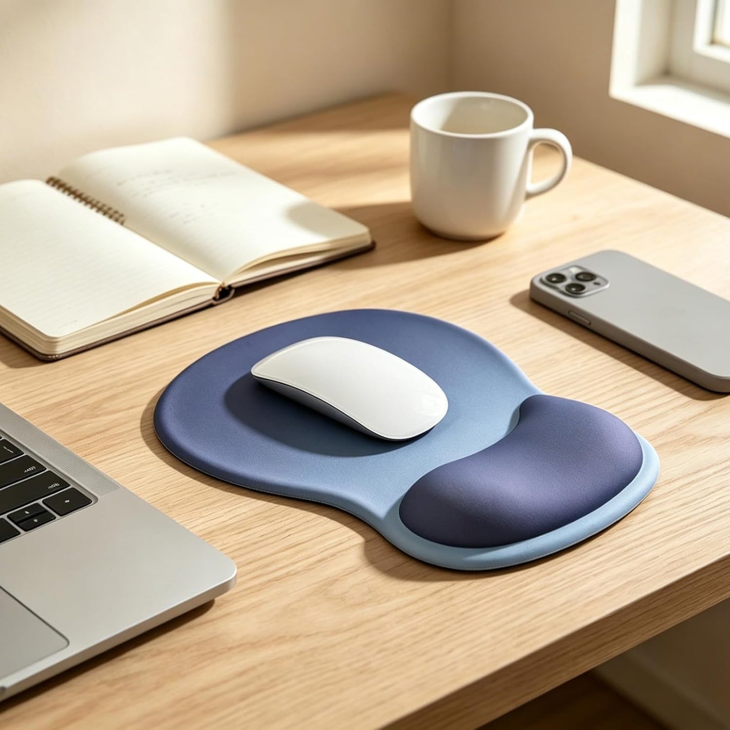 EooCoo Ergonomic Mouse Pad with Gel Wrist Rest Support, Middle Concave Design for Natural Wrist Alignment, Non-Slip Base Mousepad for Laptop, Computer, Office Desk Accessories, Carpal Tunnel Syndrome