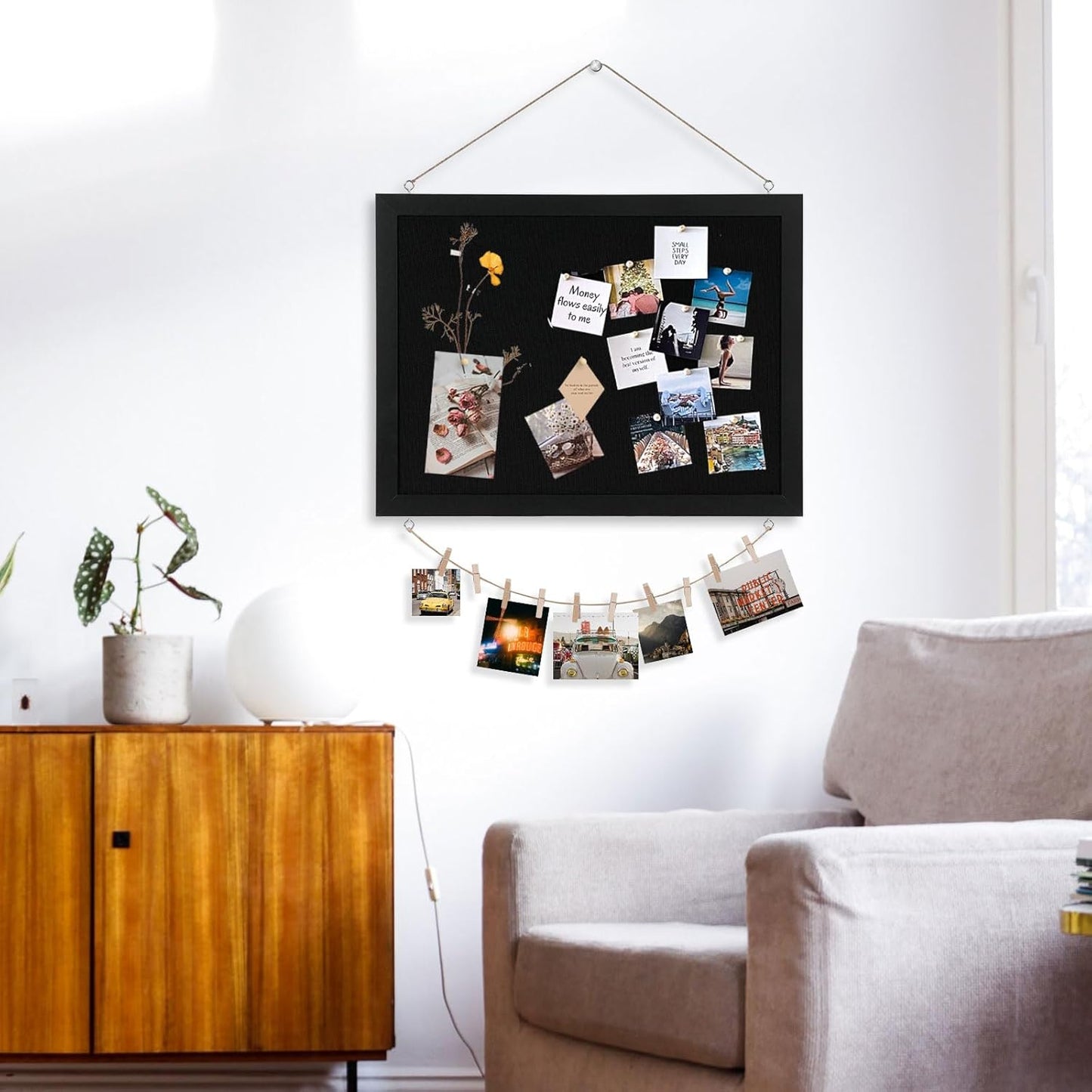 DOLLAR BOSS Bulletin Boards with Linen 1-Pack 16''X 12'' Double-Sided Cork Board for Walls Wood Framed Bulletin Boards, Small Pin Board for Home Kitchen Office Decorative Hanging 10 Pushpins