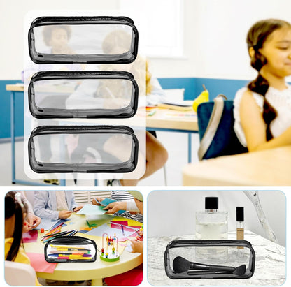 5 Pack Clear PVC Zipper Pencil Pouch, Pen Pencil Case Makeup Pouch, Large Capacity Pencil Bag for Office Stationery Travel Storage (Black)