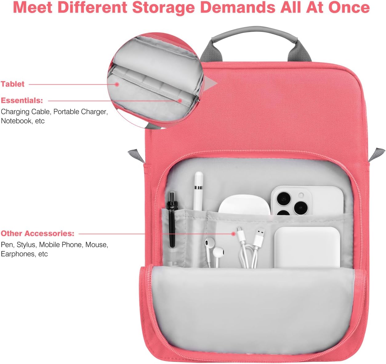 Dadanism 9-11 Inch Tablet Sleeve Bag Carrying Case with Shoulder Strap for iPad (A16) 11", iPad 10th Gen 10.9", iPad Air M4/Pro M5 11", iPad 9/8/7th 10.2", Galaxy Tab A11+ Plus 11", Cloudy Pink