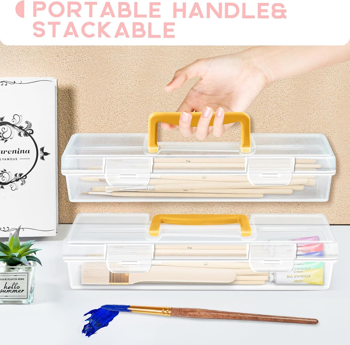 Vowcarol 2 Pack Paint Brush Case - Portable Long Brush Storage Box, Holder