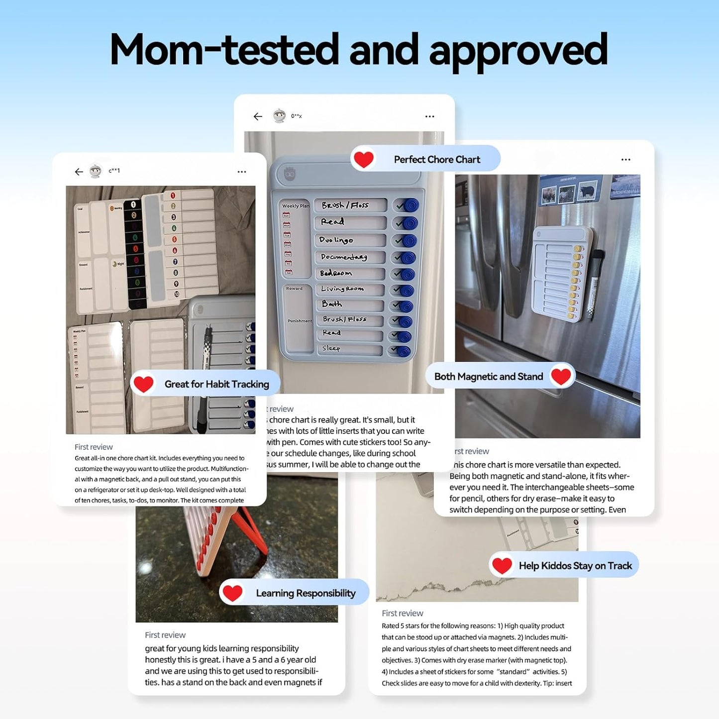 Chore Chart for Kids, Checklist Planning Board with Sliders, 19 Personalizable Sheets and Magnetic Marker, ADHD Tools for Kids to Do List Routine Chart Visual Schedule Board with Stand