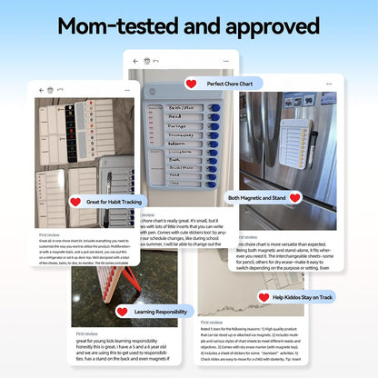 Chore Chart for Kids, Checklist Planning Board with Sliders, 19 Personalizable Sheets and Magnetic Marker, ADHD Tools for Kids to Do List Routine Chart Visual Schedule Board with Stand
