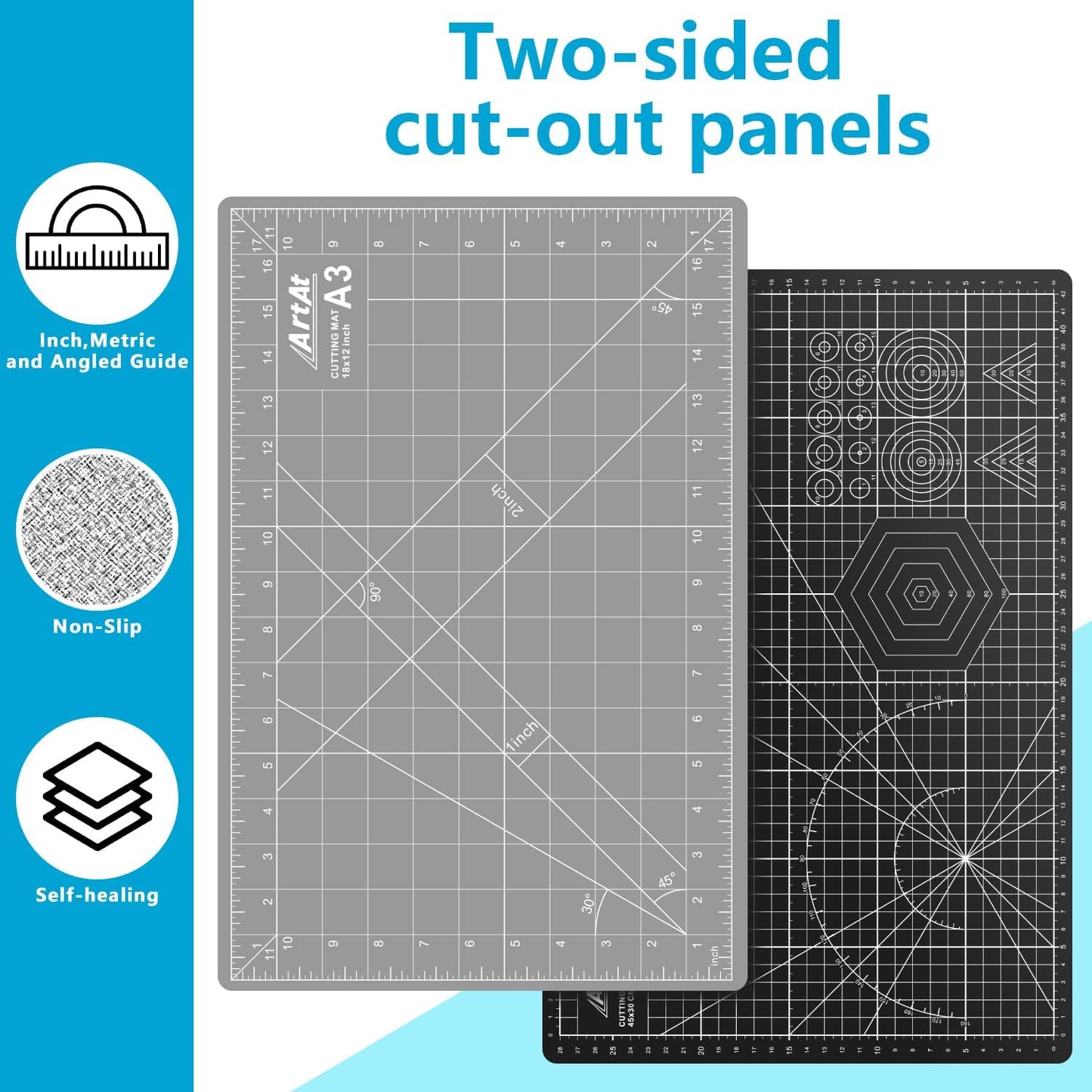 ArtAt Self Healing Cutting Mat: 24 x 36 inch Green Large 5-Ply Double-Sided Durable Non-Slip PVC Cutting Mat for Sewing Quilting Scrapbooking Art & Crafts projects…