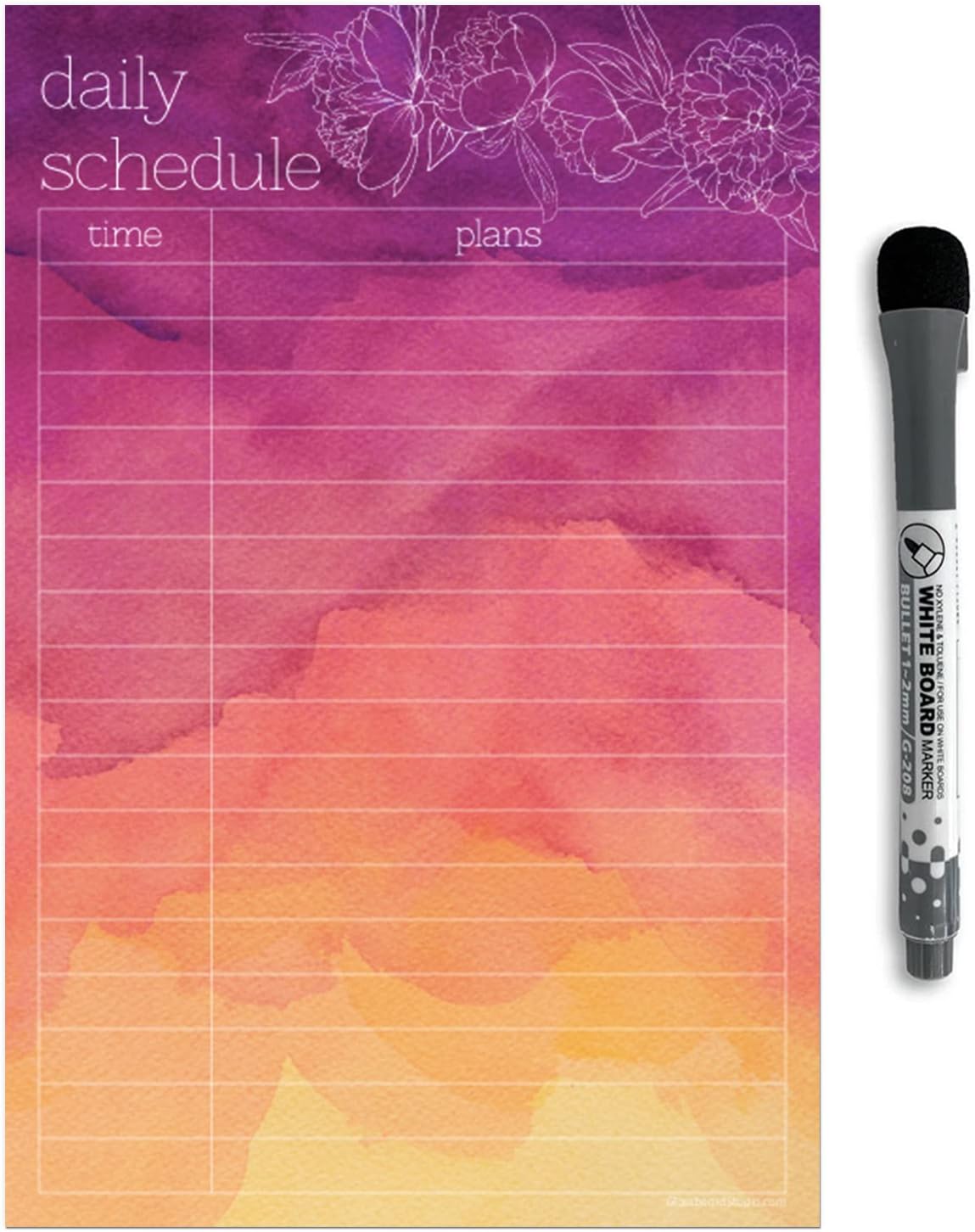 Dry Erase Daily Schedule Planner Sticker Decal by Glassboard Studio | Removable & Reusable | Magnetic Fine-Tip Marker Included (9 x 12 inches, White)