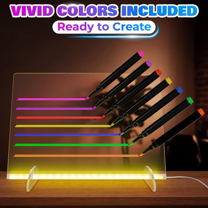 Upgraded 16-Inch LED Drawing Board Rechargeable – 7 Colors, 10 Lighting Effects, Adjustable Brightness – Acrylic Light Board for Tracing with Stand, Markers & Complete Set – Birthday Gift Idea (Black)