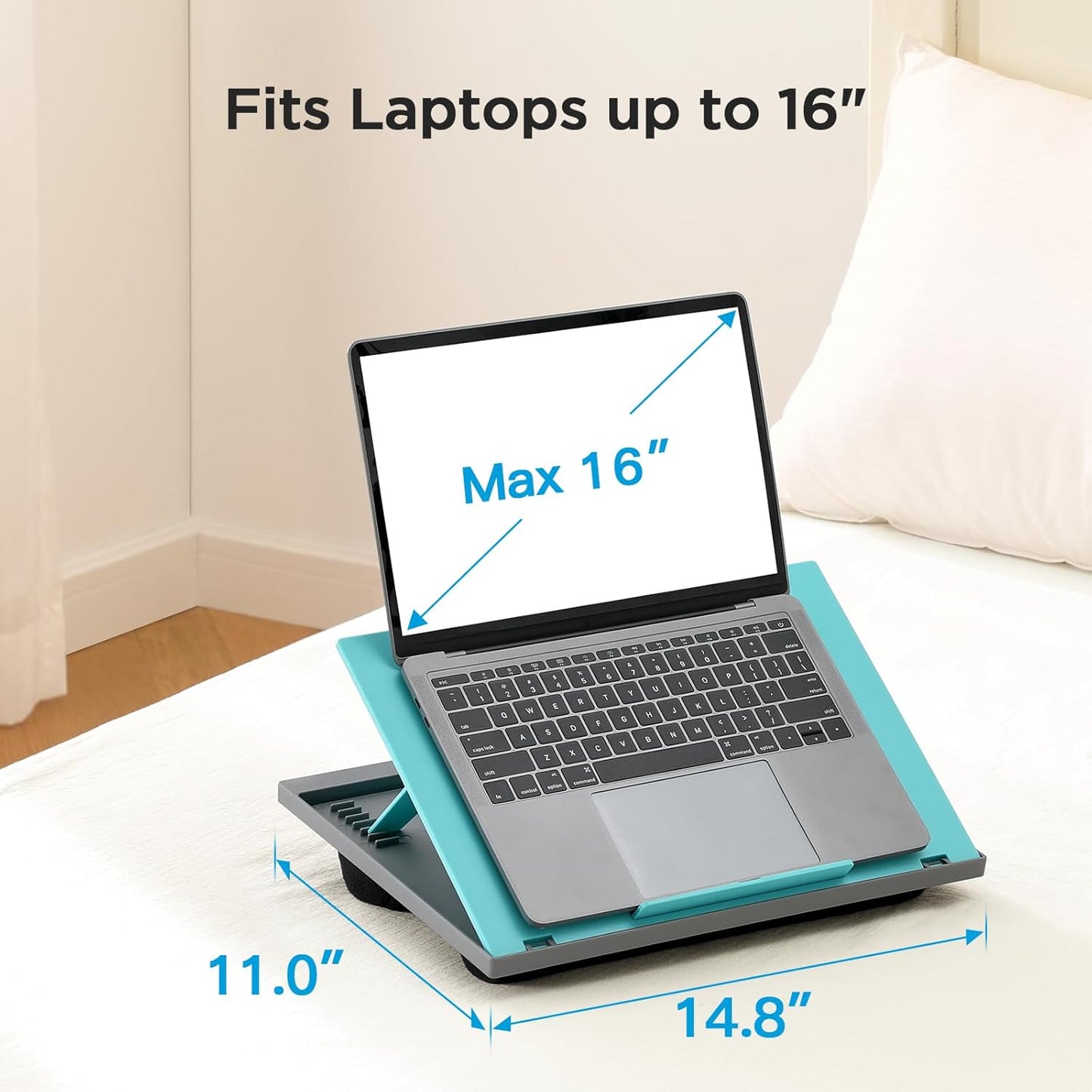 HUANUO Laptop Desk, Portable Laptop Stand Fits Up to 15.6 Inch Laptops, Adjustable with 8 Angles Lap Desks for Adults - Dual Cushion Desk for Sofa, Bed, Car or Work Table