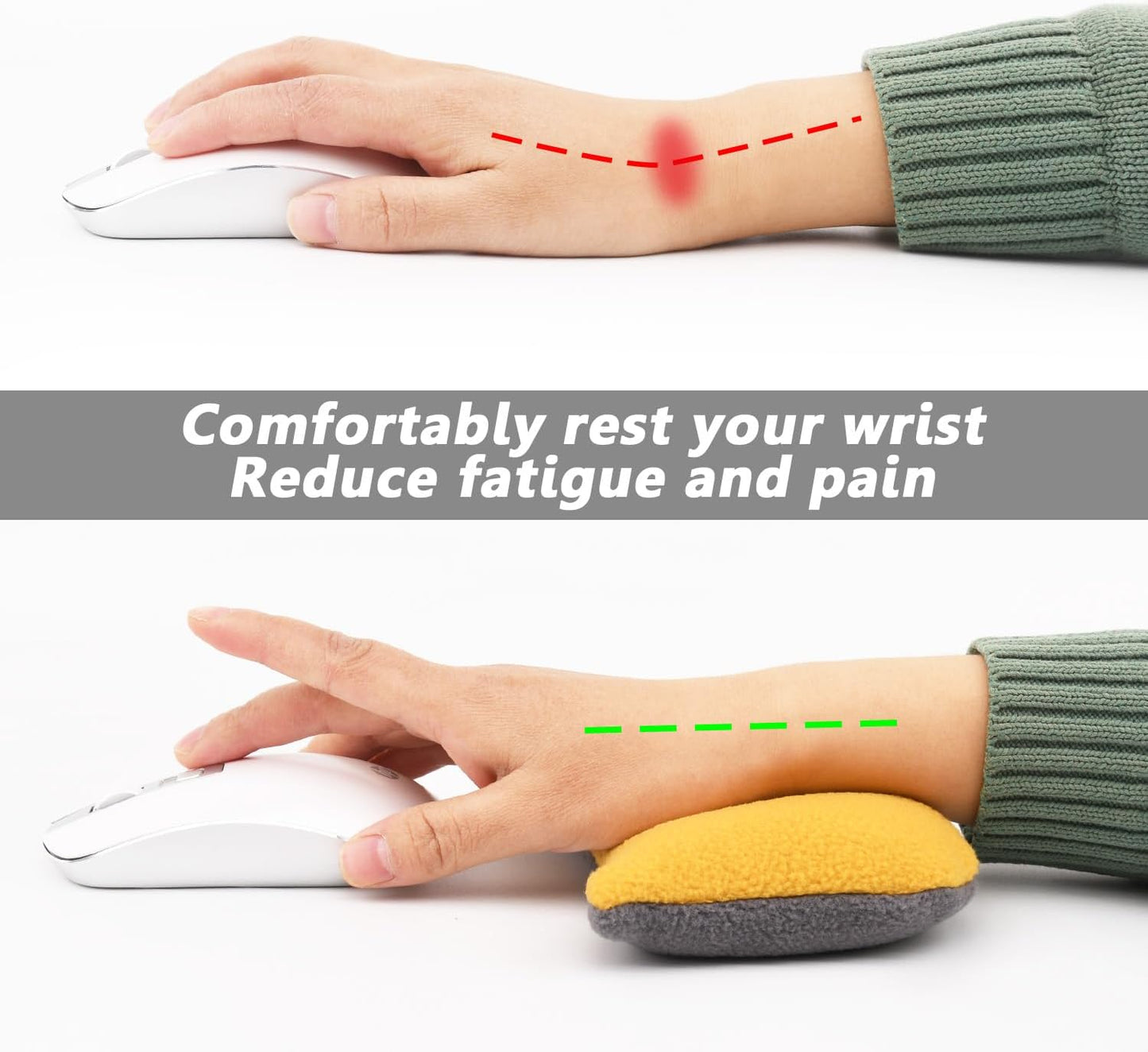 Large Mouse Wrist Rest Bean Bag, Ergonomic Mouse Support Pad Filled Ergo Beads for Computer, Laptop, PC Gaming (Gray)