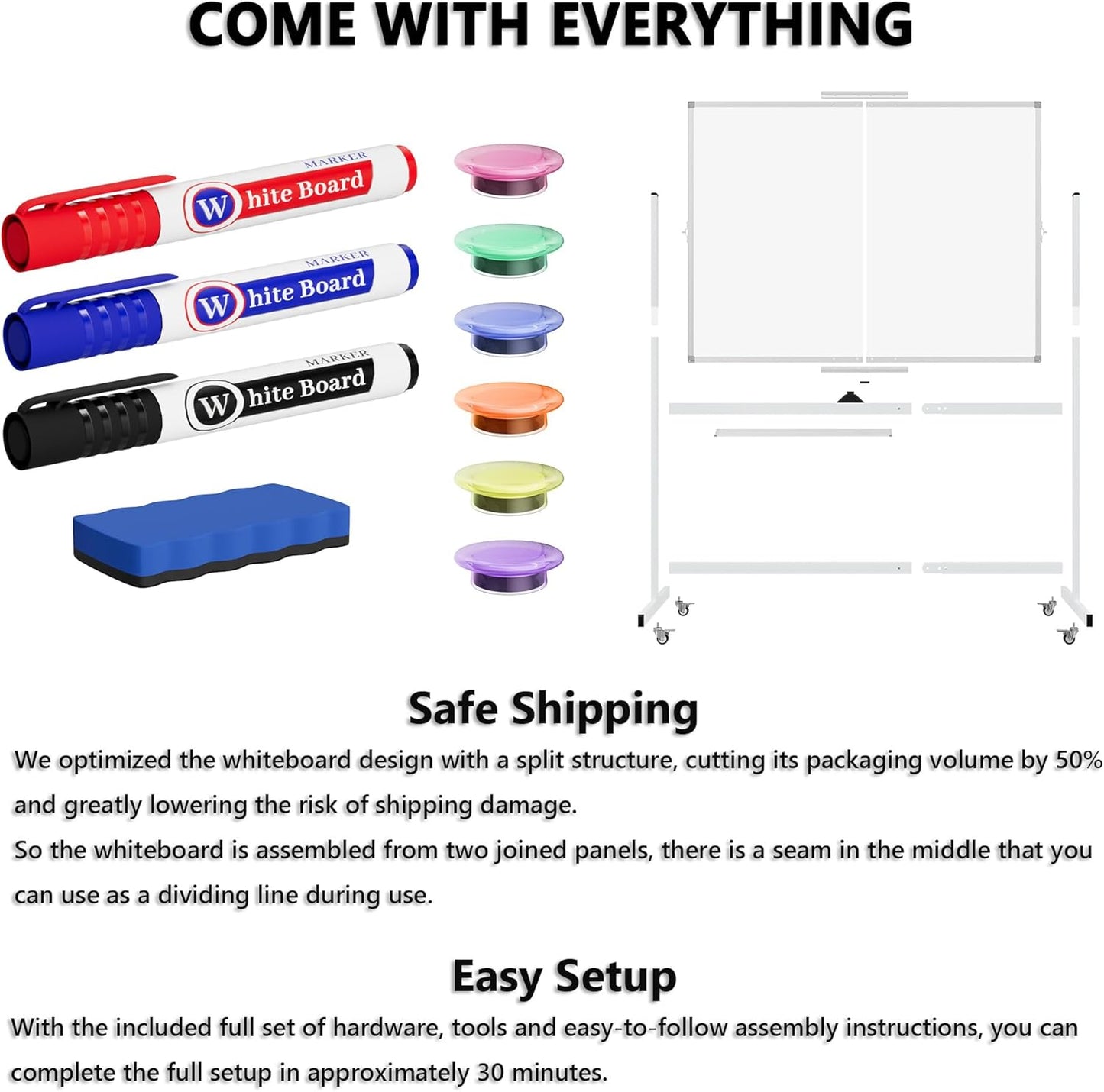 Large Whiteboard Easel with Stand, 36" x 24" Portable Standing Magnetic Dry Erase White Board, 3' x 2' Tripod Height Adjustable Flip Chart Easel for Home Office Classroom School, Silver