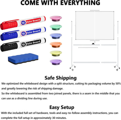 Large Whiteboard Easel with Stand, 36" x 24" Portable Standing Magnetic Dry Erase White Board, 3' x 2' Tripod Height Adjustable Flip Chart Easel for Home Office Classroom School, Silver
