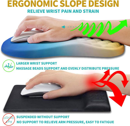 Hokafenle 2 in 1 Ergonomic Mouse Pad Wrist Support & Wrist Rest for Computer Keyboard Set, with Relieve Carpal Tunnel Pain Massage Bulge and Full Memory Gel Design (2In1 Set, Black)
