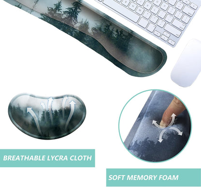 Keyboard Wrist Rest Mouse Wrist Support Set, Memory Foam Wrist Rest Pad for Computer Laptop Keyboard Mouse, Ergonomic Wrist Cushion Support for Typing Pain Relief, Gaming Home Office, Flowers Grass