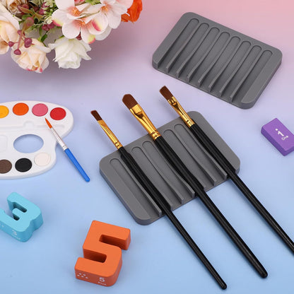 Penitue 2pcs Paint Brush Holders, Silicone Washable Paint Brush Organizer Stand with 8 Slots Paintbrush Rinse Holder for Oil Acrylic Watercolor Painting (Transparent & Blue)
