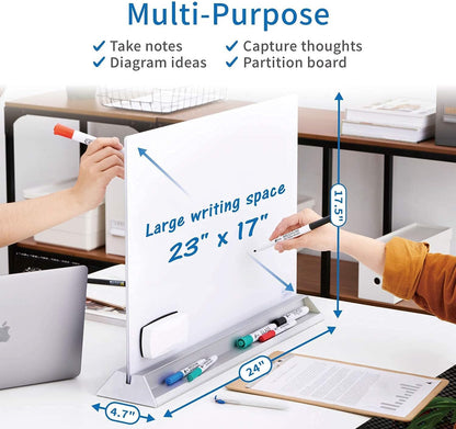 Audio-Visual Direct - Glass Desktop Computer Keyboard Whiteboard Notepad Set, Black (Includes Neon Marker, Eraser & Sticky Notes)