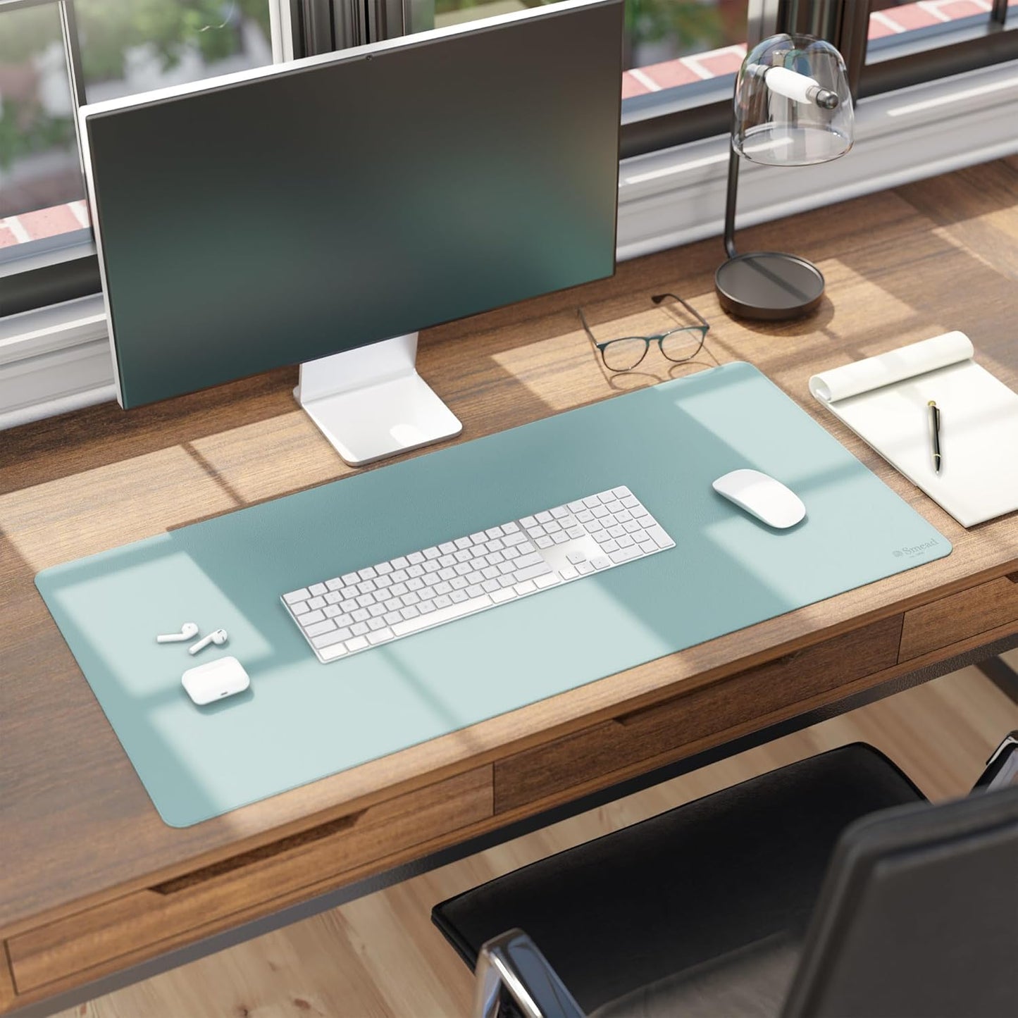 Smead Desk Pad, Vegan Leather Desk Mat with Non-Slip Faux Suede Backing, Perfect Desk Organizer for Office Decor, 31.5” x 15.7” Medium, Sandstone (64831)