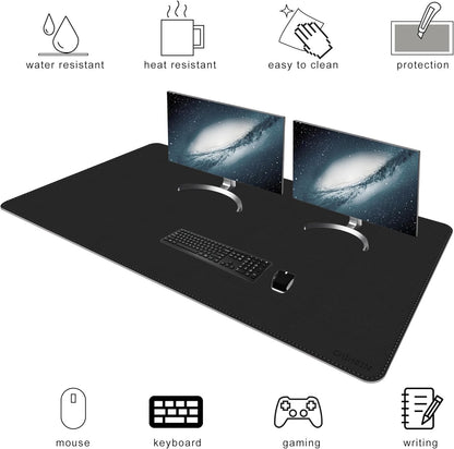 Chihein 2XL 35" x 16" Cork & PU Leather Desk Mat, Dual Sided Desk Pad Protector, Waterproof Writing Blotter for Gaming, Office, Home (Black)