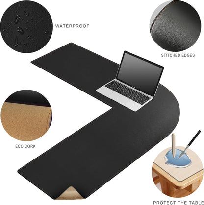 MAIDERN (51” + 51”) x 15.7” L Shaped Corner Desk Mat, Cork & Leather Reversible Desk Pad for Gaming Computer Office Home (Black) …