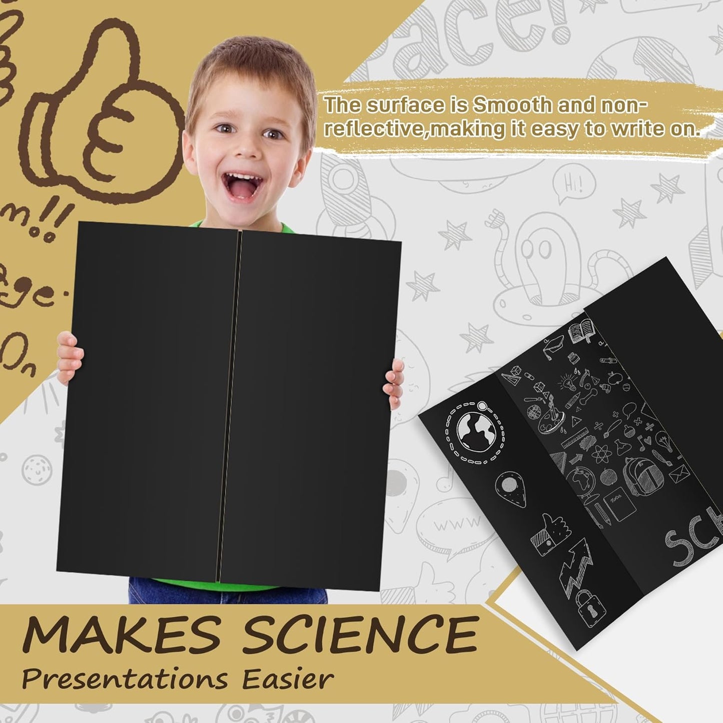 PSHVYM 4 Pcs Trifold Poster Board, 26 x 17 inches Poster Board with Double Sided Tapes and Cardboard, Corrugated Presentation/Display Board for School Project, Science Fair, Business