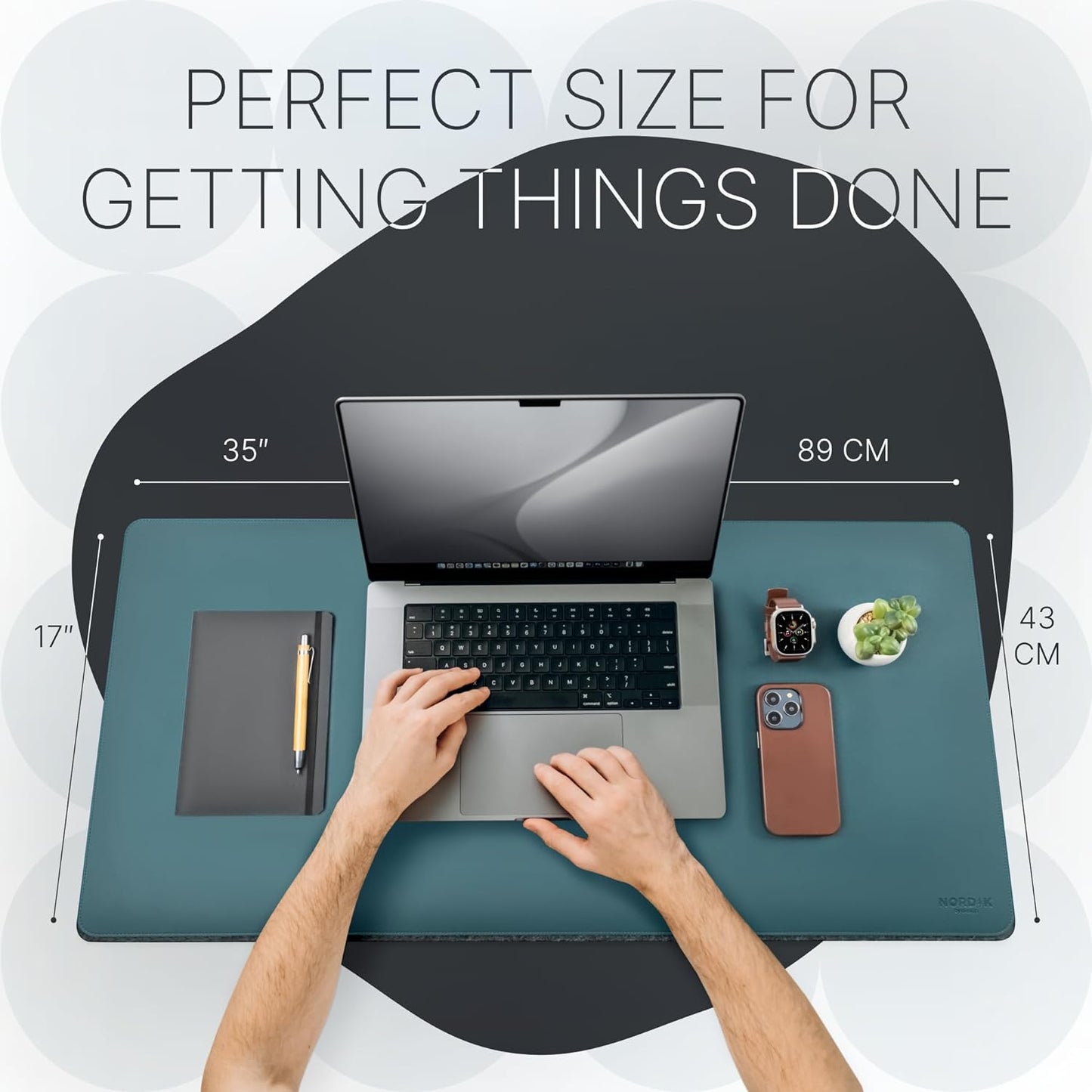 Nordik Felt and Leather Desk Mat - Willow Haze Sage - 35x17 Inch Felt and Vegan Leather Desk Blotter with Document Hideaway - Large Computer Mats for Desktop - Ideal Keyboard Mat for Office and Home