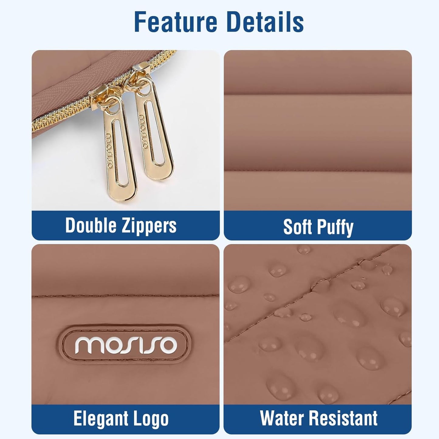 MOSISO Laptop Case 13.3 inch,13-13.3 inch Puffy Laptop Sleeve Compatible with MacBook Neo/Air 13.6 M5 M4 M3 M2 M1/Pro 13/14,HP Dell ASUS Lenovo,Polyester Horizontal Bag with Small Case, Sand