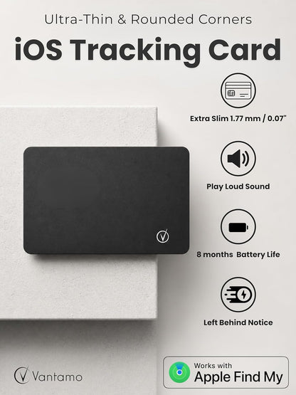 Vantamo Ultra-Thin Wallet Tracker Card, Apple MFi Certified, IP68 Waterproof Bluetooth Smart Card Wallet Tracker & Passport, Works with Apple Find My, Wireless Charging, iOS Only