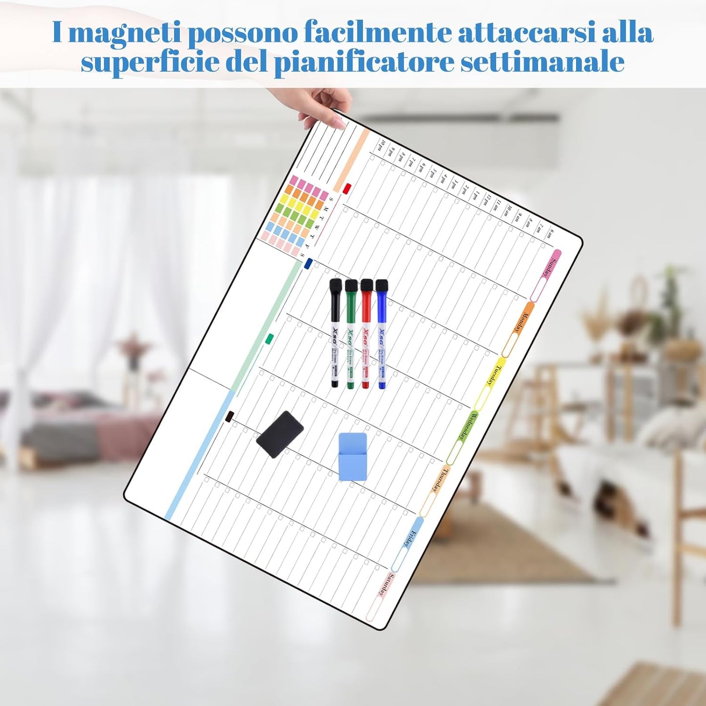 POPRUN Magnetic Fridge Calendar, 16.9"x11" Weekly Schedule Whiteboard, Dry Erase Board for Family Planning & Organization, Ideal for Home, School, Office
