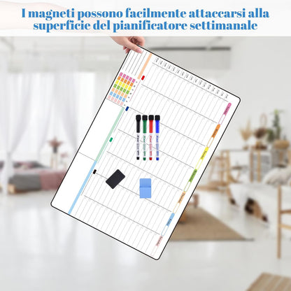 POPRUN Magnetic Fridge Calendar, 16.9"x11" Weekly Schedule Whiteboard, Dry Erase Board for Family Planning & Organization, Ideal for Home, School, Office