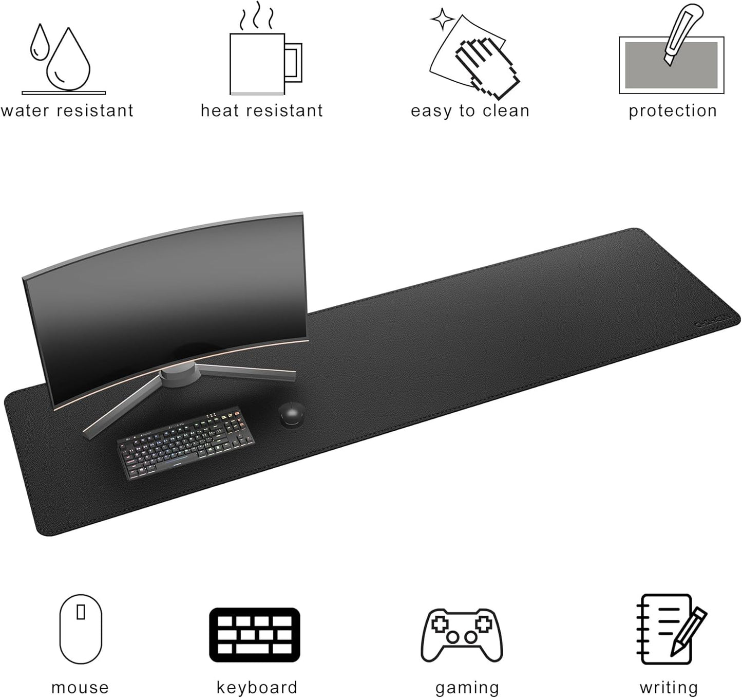 Chihein 2XL 35" x 16" Cork & PU Leather Desk Mat, Dual Sided Desk Pad Protector, Waterproof Writing Blotter for Gaming, Office, Home (Black)