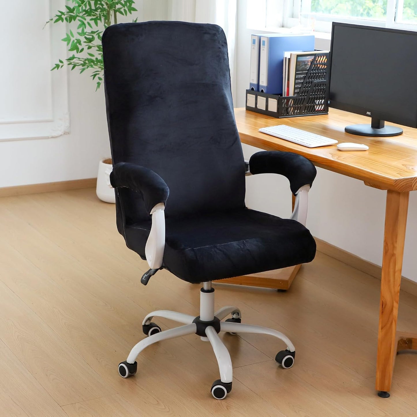 FORCHEER Office Chair Armrest Covers 12-15 Inch Velvet Elastic Black Arm Rest Covers for Desk Computer Chairs Washable