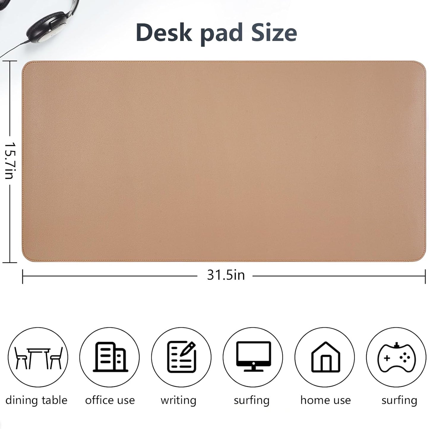 Dual-Sided Desk Pad, Large Mouse Pad - Natural Cork & PU Leather Non-Slip Waterproof Desk Mats for Office and Home (Blue, 31.5" x 15.7")