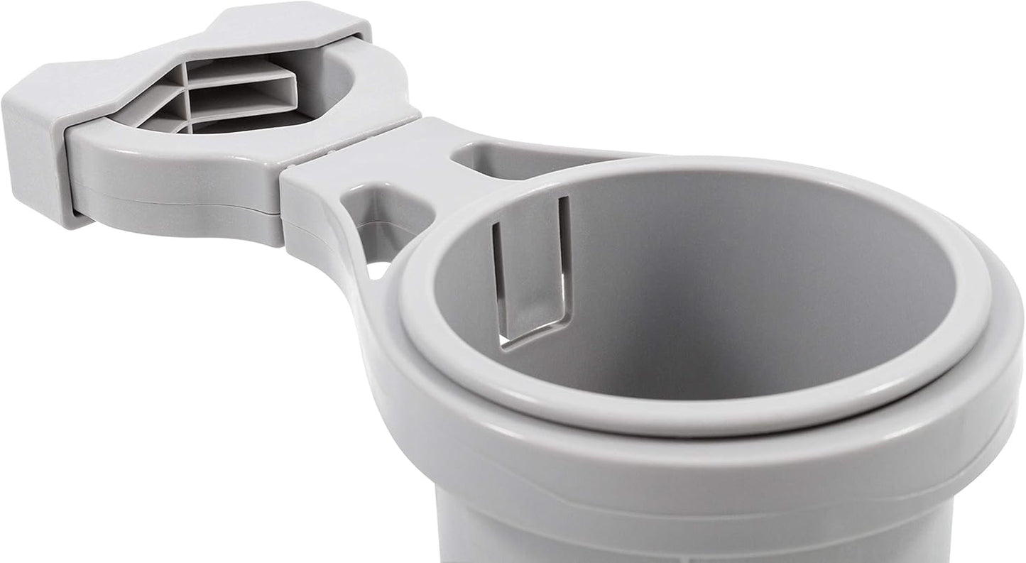 Camco Large Clamp Mounted Cup Holder-Provides a Secure Location for Your Beverage-Mountable for Up to 2-Inch Rail-White (53083)