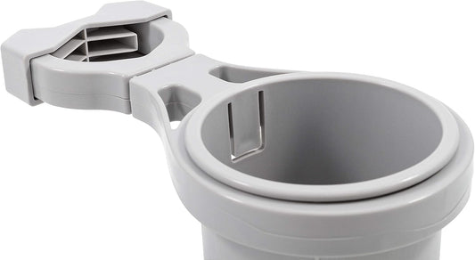 Camco Large Clamp Mounted Cup Holder-Provides a Secure Location for Your Beverage-Mountable for Up to 2-Inch Rail-White (53083)
