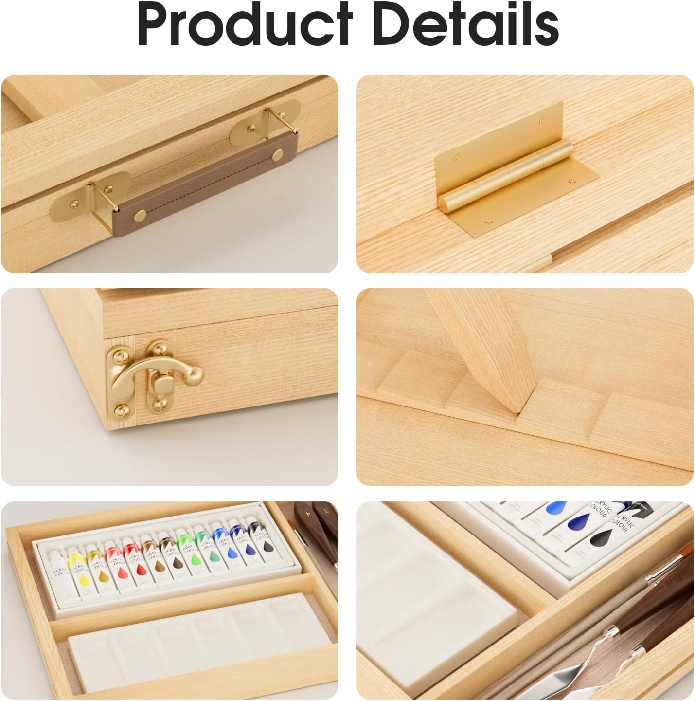 LUCYCAZ Art Easel for Painting, Tabletop Painting Easel Set for Kids, Pine-Wood Portable Easel Stand for Artists with Canvas, Acrylic Paints, Brushes, Palette and Palette Knives for Adults Beginners