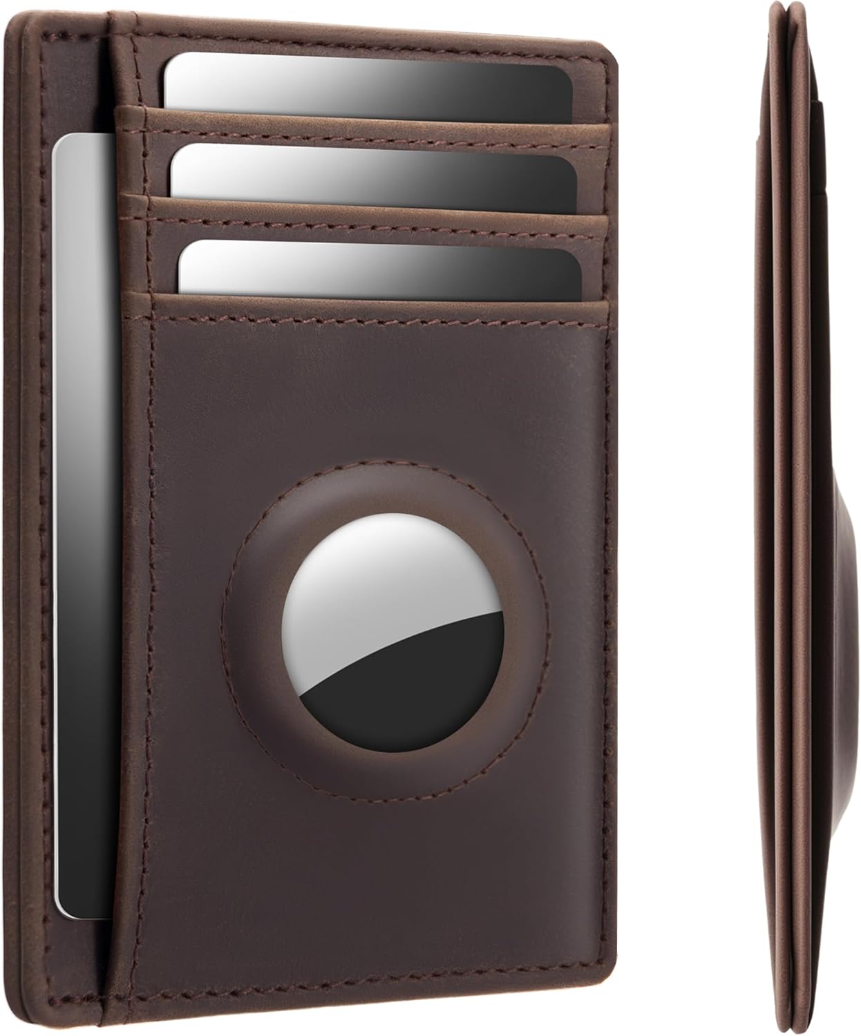 Wallet with Airtag Holder Genuine Leather Wallets Slim Minimalist Card Holder RFID Blocking Card Wallet Compatible with AirTag
