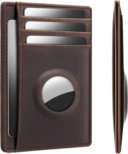 Wallet with Airtag Holder Genuine Leather Wallets Slim Minimalist Card Holder RFID Blocking Card Wallet Compatible with AirTag