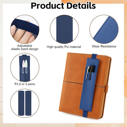 Tokusatsu 2 Pack Adjustable Elastic Pen Holder for Notebook, PU Leather Pencil Pouch with Stretchable Band, Fits Journals, Binders, Planners, Books, Portable Pen Sleeve Pouch, Off-White