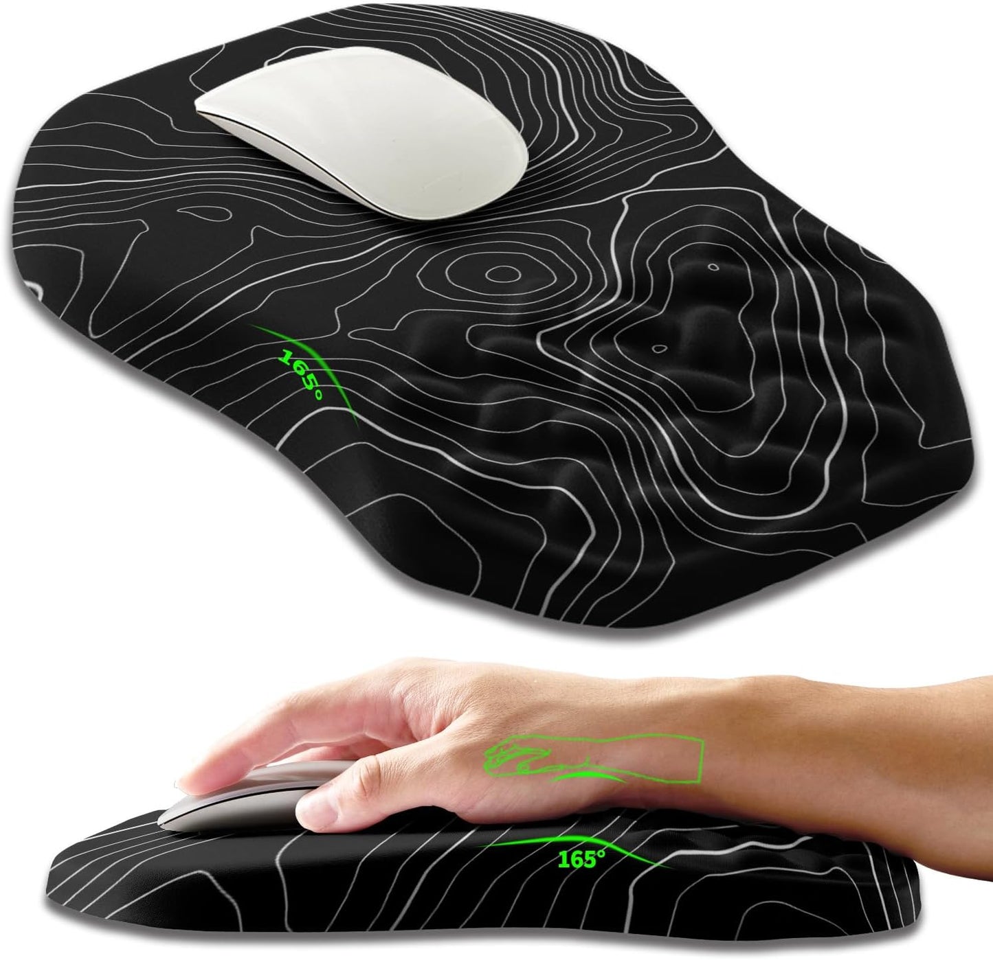Ergonomic Slope Mouse Pad Wrist Support, Wrist Rest Mousepad for Carpal Tunnel Pain Relief with Massage Bulge and Slow Rebound Memory Foam (12x8 inch, Black)