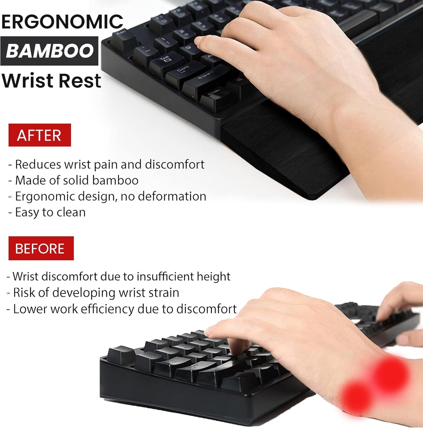 Kothar Wooden/Bamboo Keyboard Wrist Rest - Ergonomic Design, Comfortable Support for Mechanical Keyboards, Office & Gaming Use (TKL, Black)