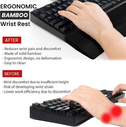 Kothar Wooden/Bamboo Keyboard Wrist Rest - Ergonomic Design, Comfortable Support for Mechanical Keyboards, Office & Gaming Use (TKL, Black)